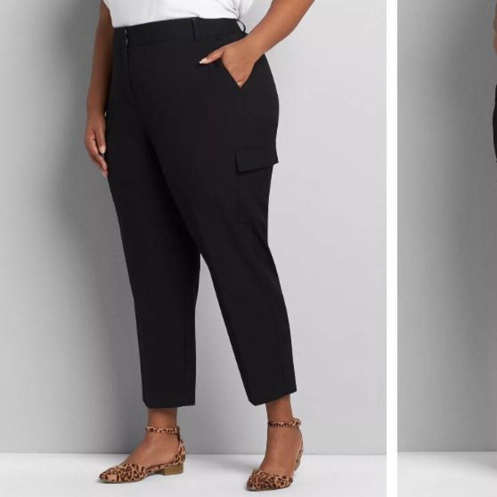 Lane Bryant Perfect Drape Cargo Pants Womens 14 Black Relaxed Ankle Casual 0409
